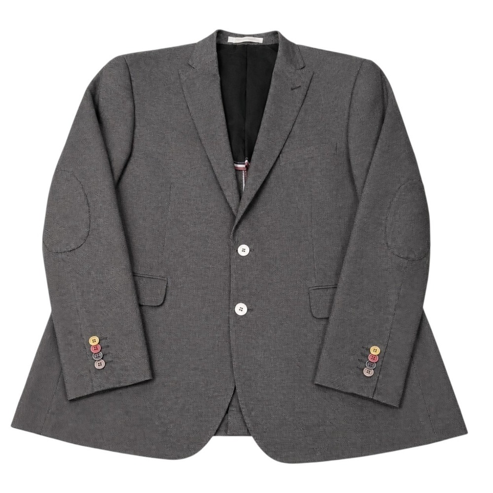 Inserch Sport Coat Men Size L Gray Hopsack Elbow Patch Deconstructed Blazer